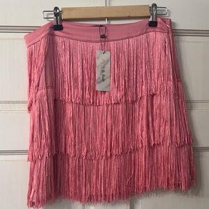 Chic Pink Fringe Mini Skirt